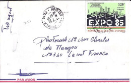 COTE D’IVOIRE N° 737 S/L.DE ABIDJAN/10.4.86  POUR LA FRANCE - Ivory Coast (1960-...)