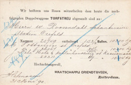 31 MEI 90  Bk G27   V. HELENAVEEN Via Rotterdam Naar Crefeld Met Part. Bijdruk Maatschappij Griendtsveen - Postal Stationery