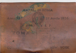 CARTOLINA  IN  RAME !!!!!! : NATALE  DI  ROMA  -  COMITATO  DEI  MILLE - NEW  YORK   Formato 10 X 15 - Altri & Non Classificati