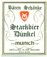 Oud Etiket Bier Bären Schänke Starkbier Dunkel Münich - Brouwerij / Brasserie Bären Schänke Brauerei Dortmund - Beer