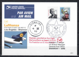 2005 Los Angeles - Shannon  Lufthansa First Flight, Erstflug, Premier Vol ( 1 Card ) - Otros (Aire)