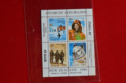 New Zealand Bloc 4 MNH Antarctic Exploration Sir Edmund Hillary Husky India 89 - Exposiciones Filatélicas