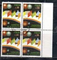 ITALIA REPUBBLICA ITALY REPUBLIC 1973 CENTENARIO DEL CARNEVALE DI VIAREGGIO LIRE 25 QUARTINA BLOCK USATO USED OBLITERE' - 1971-80: Afgestempeld