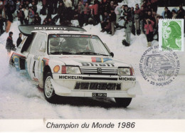 Peugeot 205 Turbo 16 - France Maxi Carte - Commémoratif Championnat Du Monde Des Rallyes 1986 - Maxi Carte - Cars