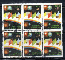 ITALIA REPUBBLICA ITALY REPUBLIC 1973 CENTENARIO DEL CARNEVALE DI VIAREGGIO LIRE 25 QUARTINA BLOCK USATO USED OBLITERE' - 1971-80: Oblitérés