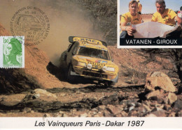 Peugeot 205 Turbo 16 - France Maxi Carte - Commémoratif Les Vainqueurs Paris-Dakar 1987 - Vatanen/Giroux - Maxi Carte - Automobile