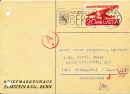 Switzerland Postal Card Sent To Germany Bern 7-9-1944 Single Franked Card With Archive Holes - Briefe U. Dokumente