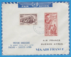 LETTRE PAR AVION 1948 - VINGTIEME ANNIVERSAIRE DU 1° SERVICE AERIEN POSTAL DAKAR (SENEGAL) - BUENOS-AIRES VIA AIR FRANCE - 1927-1959 Brieven & Documenten