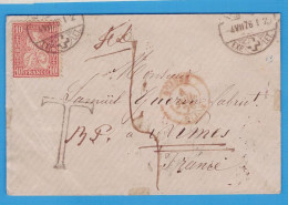 LETTRE SUISSE DE 1876 DESTINATION NIMES (FRANCE) - TAXE - OBLITERATIONS DIVERSES - Cartas & Documentos
