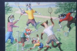 ► CHAT  Humanisé Badminton  CPM Illustrateur Dessin De Mainzer "Repro Années 50s" (très Léger Pli) - Katten