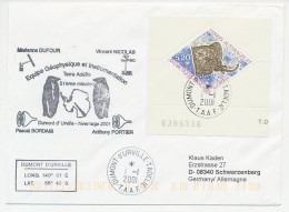 Cover / Postmark / Cachet T.A.A.F 2001 Geophysics - Penguin  - Expéditions Arctiques