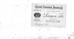 BELLEVILLE-SUR-SAONE " GRANDE VINAIGRERIE BEAUJOLAISE " RAMPON FILS  ( CARTE COMMERCIAL ) - Belleville Sur Saone