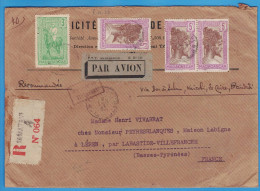 LETTRE RECOMMANDEE PAR AVION DE 1933 - TANANARIVE (MADAGASCAR) FRANCE VIA DAR ES SALAM, NAIROBI, LE CAIRE, BRINDISI - Lettres & Documents