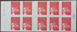 3419-C1 Date 18.07.01 Carnet Luquet 10 TVP Rouge Faciale 14.30€ - Modern : 1959-…