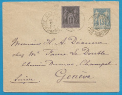 FRANCE - Sage - N°89 Et 90 Sur Lettre De CANNES à GENEVE Du 5/12/90 - 1876-1898 Sage (Tipo II)