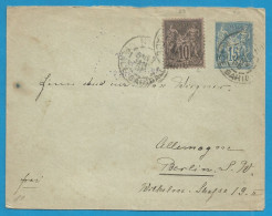 FRANCE - Sage - N°89 Et 90 Sur Lettre De NICE à BERLIN Du 17/1/95 - 1876-1898 Sage (Type II)