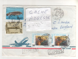 4 Timbres  " Poisson , Tambour , Tableau " Sur Lettre , Cover , Mail Expres Du 9/1/92 - Ivory Coast (1960-...)