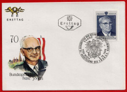 FDC  70. Geburtstag Des Bundespräsidenten Dr. H.c. Franz Jonas 1899 - 1974 Vom 3.10.1969 - ANK 1345   Kat. Preis 2,50 - FDC