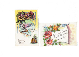 Lot 2 Cpa - Illustration - Joyeux NOEL - Fleur Pensée Rose Myosotis Cloche - Paillettes - Andere & Zonder Classificatie