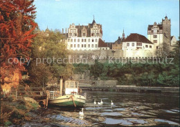 72055107 Bernburg Saale Schloss Uferpartie Am Fluss Boot Schwaene Bernburg - Bernburg (Saale)