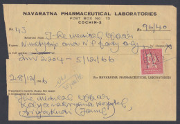 Inde India Kerala Cochin State 1966 Revenue Stamp On Navaratna Pharmaceutical Laboratories Receipt, Medical, Medicine - Cartas & Documentos