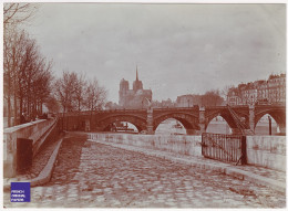 BEAU FORMAT - Paris Pont De La Tournelle & Cathédrale Notre-Dame RARE Photo Originale 17x12cm 1905/10 Seine Péniche C9-2 - Places