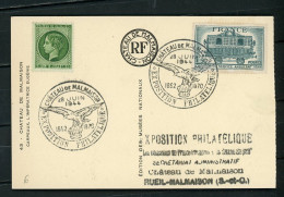 FRANCE - N° Yvert 609 Obli. + VIGNETTE VERTE “CHATEAU DE MALMAISON” SUR CPA Obl EXPO. PHILATÉLIQUE 10 JUIN 1944 - Cartas & Documentos