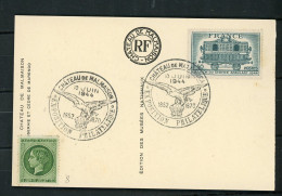 FRANCE - N° Yvert 609 Obli. + VIGNETTE VERTE “CHATEAU DE MALMAISON” SUR CPA Obl EXPO. PHILATÉLIQUE 10 JUIN 1944 - Lettres & Documents