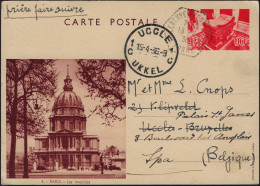 France 1936. Carte, Entier Touristique, Oblitéré Villeneuve Sur Yonne, Pour Uccle Et Spa. Paris, Les Invalides - Treinen