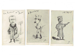 Lot 3 Cpa Humour Illustration Elb Caricature Soldat Lieutenant Valise Administration Adjoint Képi Uniforme 55 - Circus