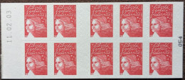 3419-C6 Date 11.02.03 (054) Carnet Luquet 10 TVP Rouge Faciale 14.30€ - Modern : 1959-...