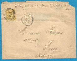 FRANCE - Sage - N°92 Sur Lettre De PARIS La Chapelle-st-Denis Vers Leuze (Belgique) Du 10/3/85 - 1876-1898 Sage (Tipo II)