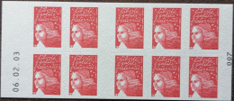 3419-C6 Date 06.02.03 (007) Carnet Luquet 10 TVP Rouge Faciale 14.30€ - Modern : 1959-…