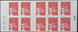 3419-C9 Date 22.07.03 (099) Carnet Luquet 10 TVP Rouge Faciale 14.30€ - Modern : 1959-…