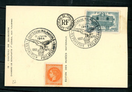 FRANCE - N° Yvert 609 Obli. + VIGNETTE ORANGE “CHATEAU DE MALMAISON” SUR CPA Obl EXPO. PHILATÉLIQUE 10 JUIN 1944 - Cartas & Documentos