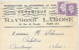 Carte Publicitaire Manufacture De Couronnes En Perles Céramique Et Tous Articles Funéraires R. Larose 18 Rue De Paradis - Paris (10)