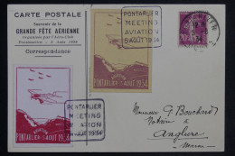 FRANCE -  Carte Postale Du Meeting Aérien De Pontarlier En  En 1934 Pour Anglure  Avec Vignettes - L 152664 - 1927-1959 Brieven & Documenten