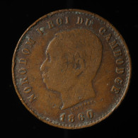  Cambodge / Cambodia, Norodom I, 10 Centimes, 1860, , Bronze, TTB (EF),
X#M3, Lec.? - Cambodja