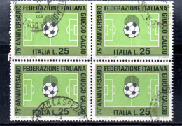 ITALIA REPUBBLICA ITALY 1973 FEDERAZIONE ITALIANA DEL GIOCO CALCIO FOOTBALL SOCCER LIRE 25 QUARTINA BLOCK USATO USED - 1971-80: Usados