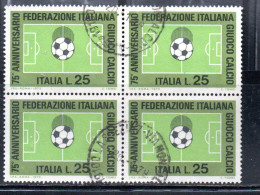 ITALIA REPUBBLICA ITALY 1973 FEDERAZIONE ITALIANA DEL GIOCO CALCIO FOOTBALL SOCCER LIRE 25 QUARTINA BLOCK USATO USED - 1971-80: Used