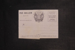 FRANCE - Formulaire Pour Ballon Monté, Non Circulé - L 152674 - Guerre De 1870
