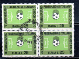 ITALIA REPUBBLICA ITALY 1973 FEDERAZIONE ITALIANA DEL GIOCO CALCIO FOOTBALL SOCCER LIRE 25 QUARTINA BLOCK USATO USED - 1971-80: Usados