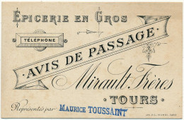 TOURS - Carte De Visite 7,5 X 12 Cm - Epicerie En Gros Mirault Frères - Tours