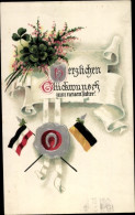 Gaufré CPA Glückwunsch Neujahr, Kleeblätter, Hufeisen - New Year