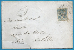 FRANCE - Sage - N°90 Sur Lettre De PARIS PL.POSSOZ à LILLE Du 9/7/93 - 1876-1898 Sage (Type II)