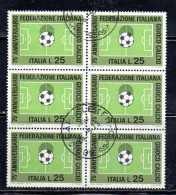 ITALIA REPUBBLICA ITALY 1973 FEDERAZIONE ITALIANA DEL GIOCO CALCIO FOOTBALL SOCCER LIRE 25 BLOCCO BLOCK USATO USED - 1971-80: Afgestempeld