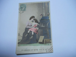 THEMES ENFANTS CARTE COULEUR ANCIENNE DE 1905 EDIT R P I  FEMME ET FILLETTE ASSISE ET SECRETAIRE X L'INTENTION EST REPUT - Tarjetas Humorísticas