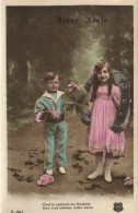 CHILDREN, PORTRAIT, NEW YEAR, HOLIDAY, CELEBRATION, FOUR LEAF CLOVER, HORSESHOE, FRANCE, POSTCARD - Portraits