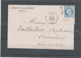 FRANCE -N°60B -25c BLEU TYPE II /LAC PARIS POUR ARGENTEUIL  -Obl -ETOILE PLEINE- - 1871-1875 Cérès