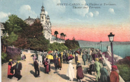 THEATRE, ARCHITECTURE, PARK, TERRACE, UMBRELLA, MONTE CARLO, POSTCARD - Monte-Carlo